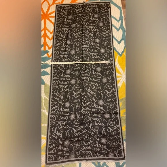 Coach Gray Script Logo Floral Wool Silk Wrap Scarf - Picture 6 of 10